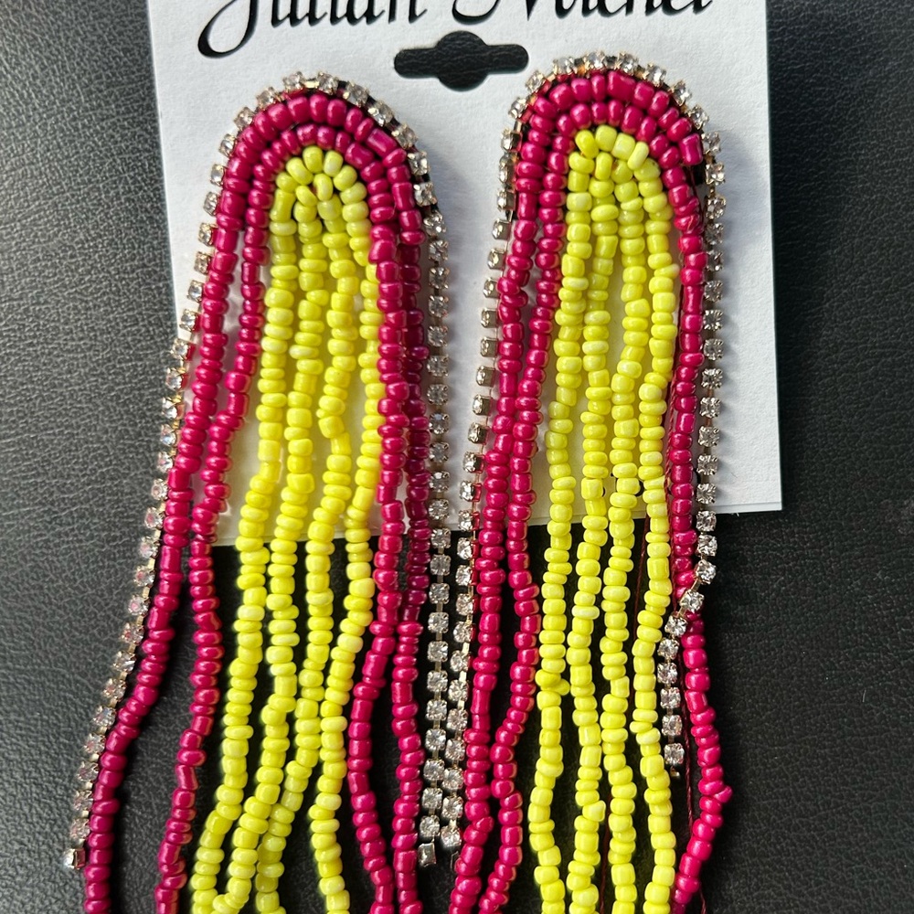 Pink and Yellow‎ Beaded Earrings